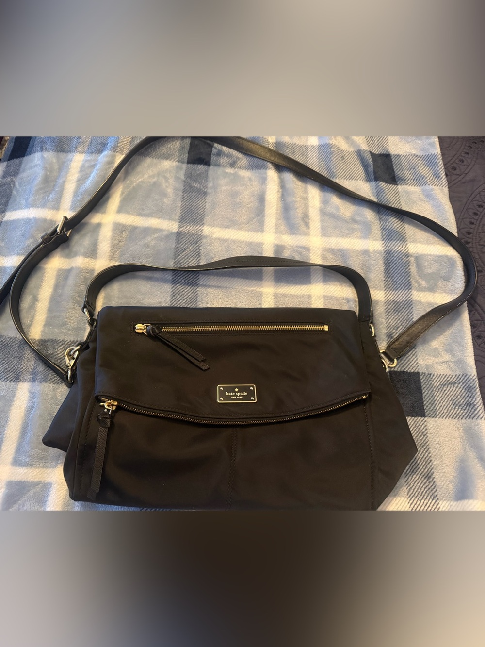 kate spade Black Nylon Crossbody with Gold Hardware